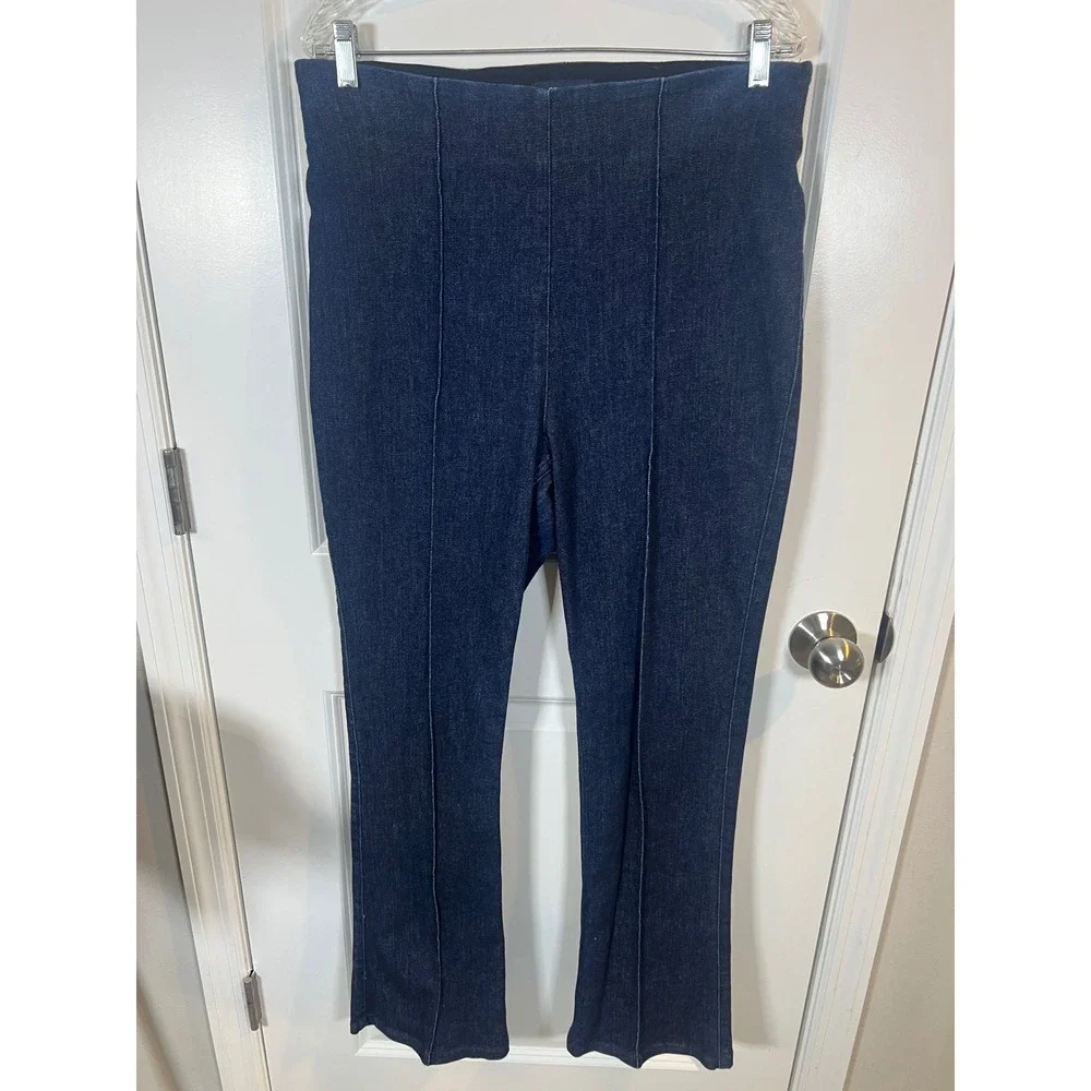 SPANX‎ Women Denim Flare Pants Front Seam Indigo Blue XL